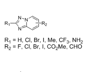R1 = H, Cl, Br, I, Me, CF3, NH2 ; R2 = F, Cl, Br, I, CO2Me, CHO R1 = H, Cl, Br, I, Me, CF3, NH2 ; R2 = F, Cl, Br, I, CO2Me, CHO